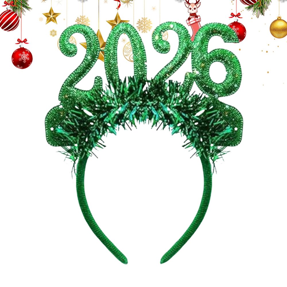 2026 Happy New Year Headpiece, Glitter Tinsel Headband for Party Outfits, Fun Sparkly Hair Accessory Ideal for Women Teens and Kids During Holiday Gatherings Birthdays Home Celebrations