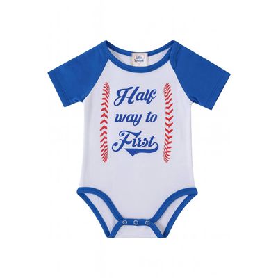 1/2 Way To First Half Birthday Boy Girl 6 Month Baseball Halfway Royal Blue Outfit Set