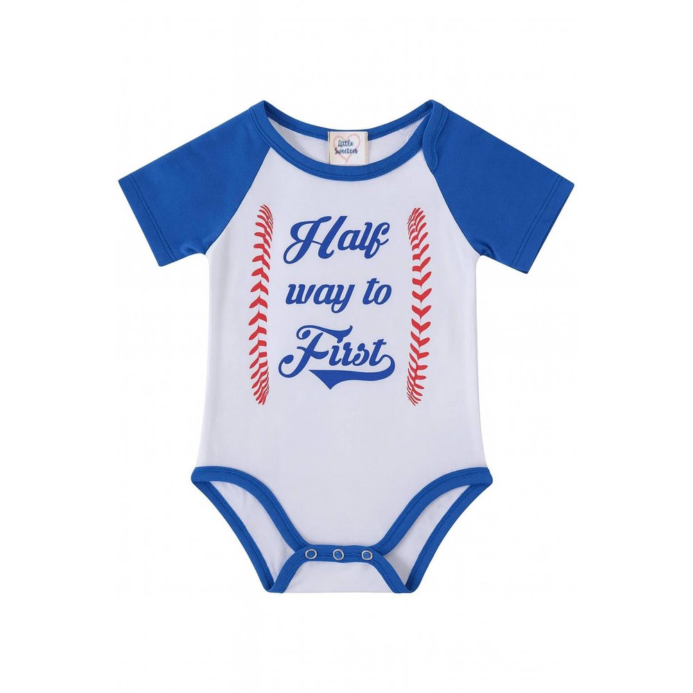 1/2 Way To First Half Birthday Boy Girl 6 Month Baseball Halfway Royal Blue Outfit Set
