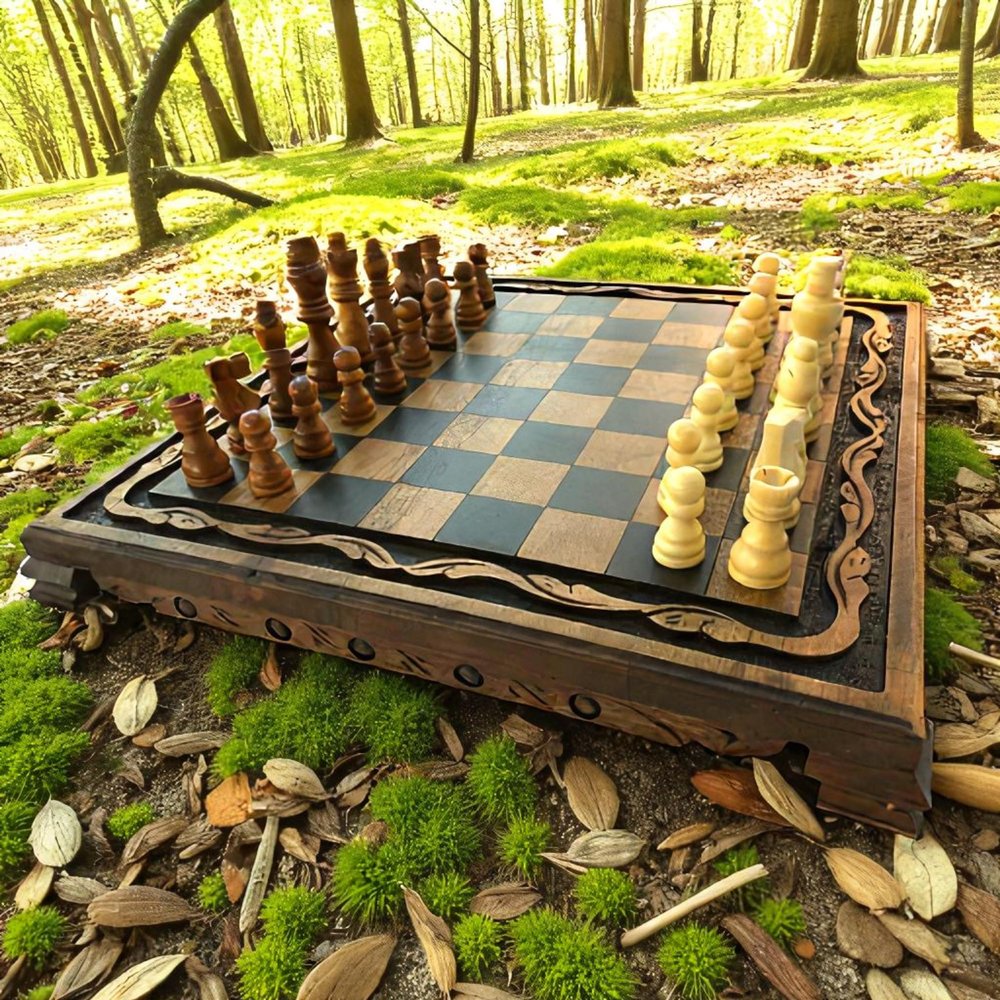 14.2" Handmade Walnut Chess Set  Carved Staunton Pieces & Polished Board | Elegant Wooden Game Set for Adults | Gift for Men, Anniversary, Christmas