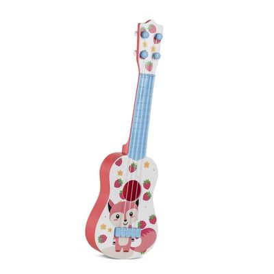 Alomejor Kids Ukulele, 4 String Plastic Guitar Toy with Cartoon Design, Educational Musical Instrument for Beginners, Playable Toy for Boys and Girls (Strawberry Fox Pattern)
