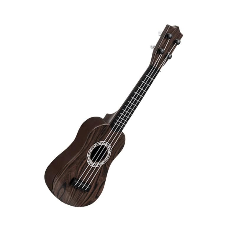 Alomejor Kids Ukulele, 4 String Plastic Guitar Toy with Cartoon Design, Educational Musical Instrument for Beginners, Playable Toy for Boys and Girls (Deep Wood Grain Pattern)