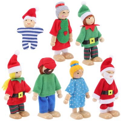 Beaupretty 7pcs Wooden Family Doll with Movable Joints Mini Dolls for Pretend Play Creative Dollhouse Figures for Boys and Imaginative Birthday and Christmas