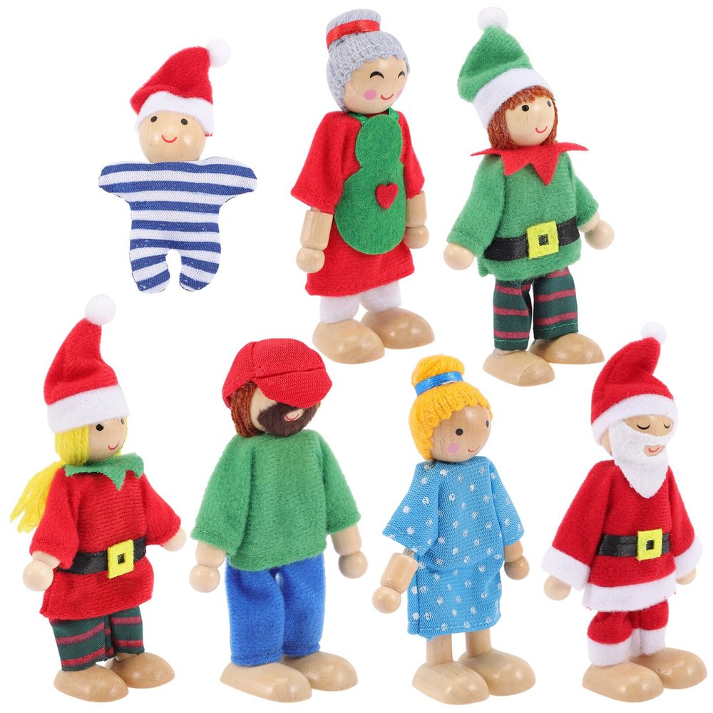 Beaupretty 7pcs Wooden Family Doll with Movable Joints Mini Dolls for Pretend Play Creative Dollhouse Figures for Boys and Imaginative Birthday and Christmas