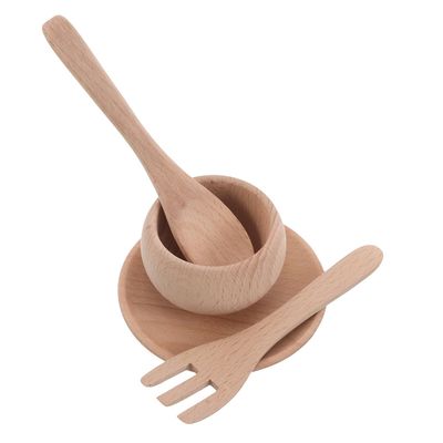 Beaupretty Montessori Wooden Kitchen Set for Realistic Cooking Utensils and Tableware Pretend Play Fork Spoon Educational for Roleplaying Restaurant Supermarket