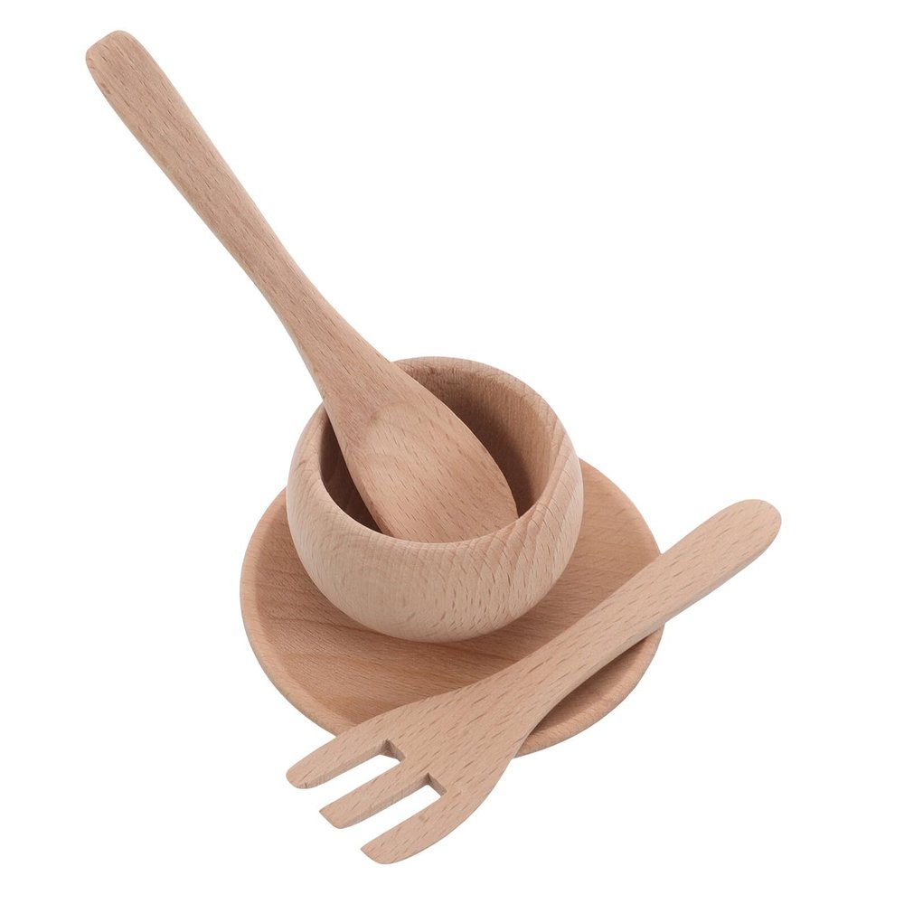 Beaupretty Montessori Wooden Kitchen Set for Realistic Cooking Utensils and Tableware Pretend Play Fork Spoon Educational for Roleplaying Restaurant Supermarket