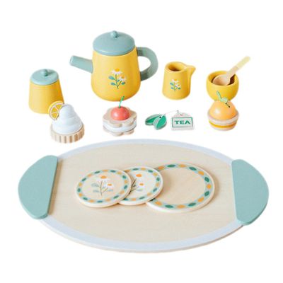 Uonlytech Wooden Tea Set for Pretend Play Afternoon Tea Party Set with Teapot Teacups for Imaginative Play and Tiny House Decor