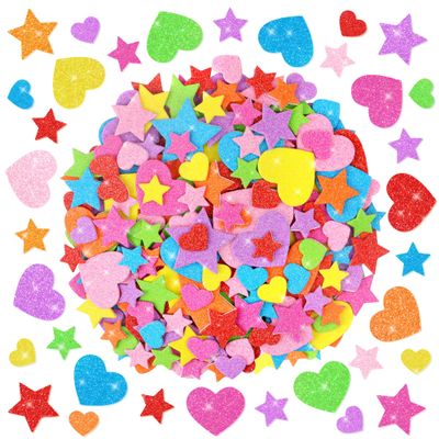 1000 PCS Foam Stickers Glitter Heart Stickers, Colorful Heart Stars Shapes Self Adhesive Stickers, Foam Sticker for DIY Crafts Arts Valentine's Day Wedding DIY Greeting Card Envelopes Home Party Decor