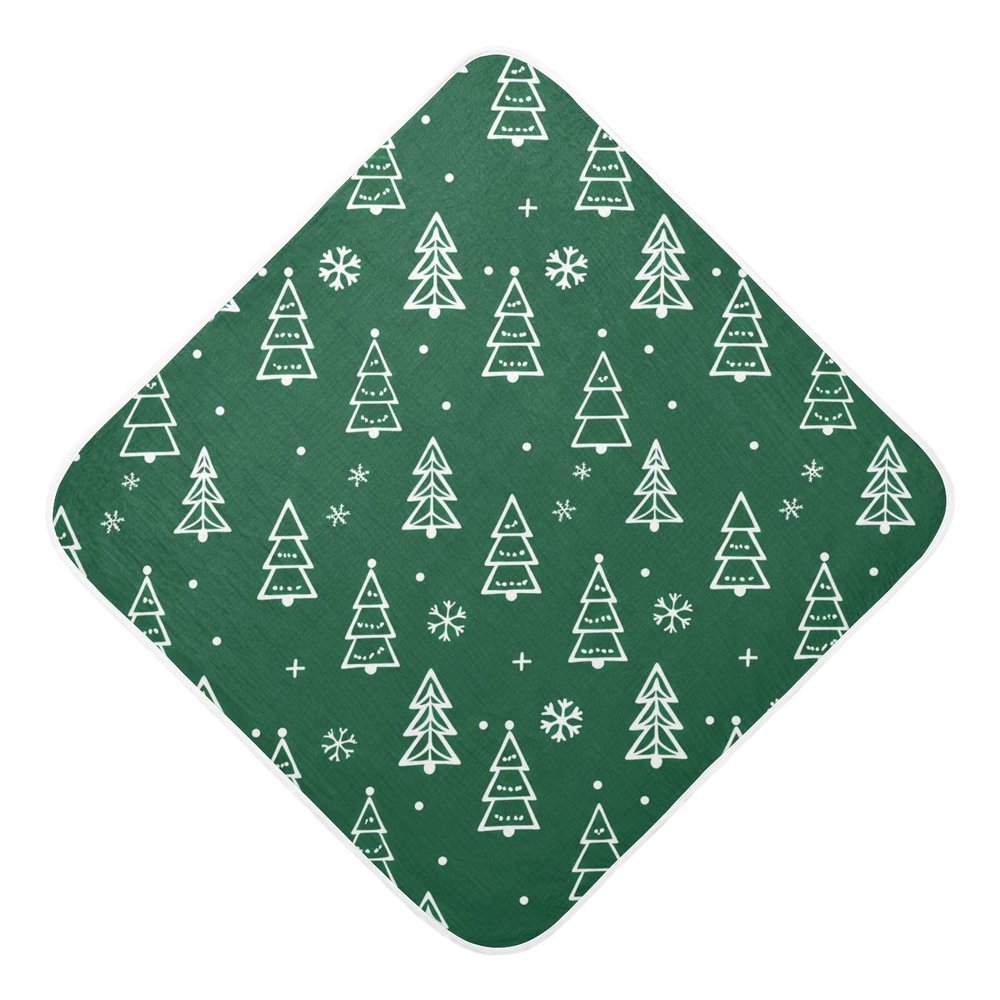 BOESI Christmas Tree & Snowflakes Baby Bath Towel, Baby Hooded Bath Towel, Soft, Comfortable, Absorbent, for Boys, Girls, 30x30 inches
