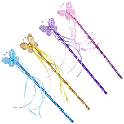 BESPORTBLE 4Pcs Shining Fairy Wands Glitter Butterfly Stick for Party Props Cosplay Accessories Birthday Classroom Crafts Purple Pink Blue Gold