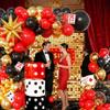 104pcs Casino Party Decorations Balloon Garland Arch Kit with 3 Giant Foil Dice Balloons & Gold Exploding Star, 18/12/10/5 Inch Red Black Gold Confetti Balloons for Las Vegas Poker Night view 4