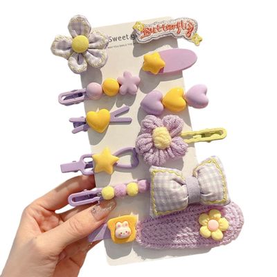 (12 Pcs) Super Cute Lovely Warm Autumn Winter Spring Theme Kid's Hairpin Flower Floral Bear Bowknot Hair Clips Hair Decoration Women Girls Salon Hairstyle Hairdressing Grip -Purple