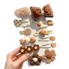 (12 Pcs) Super Cute Lovely Warm Autumn Winter Spring Theme Kid's Hairpin Flower Floral Bear Bowknot Hair Clips Hair Decoration Women Girls Salon Hairstyle Hairdressing Grip -Brown view 1