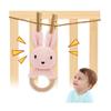 JUSTQUNSEEN Baby Rattle Teether Bunny Pink Crochet Rabbit Toy for Baby Girl Handmade Knitted Easy Grip Wood Handle for Gum Relief Woodland Animal Plush Stuffed Easter Basket Shower Gift Newborn view 1