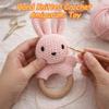 JUSTQUNSEEN Baby Rattle Teether Bunny Pink Crochet Rabbit Toy for Baby Girl Handmade Knitted Easy Grip Wood Handle for Gum Relief Woodland Animal Plush Stuffed Easter Basket Shower Gift Newborn view 3