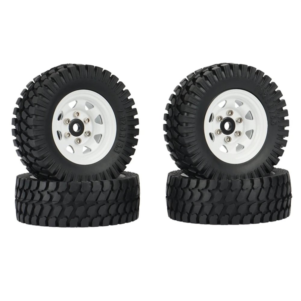 RC Tires Tyres Wheels Compatible with Axial Jr 90069 D90 TF2 for Tamiya CC01 LC70 for MST 1/10 RC Crawler Car 4PCS 1.55 Metal Beadlock Wheel Rim Tire Set