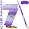 PCFING 20 Inch Number 7 Piata Purple Silver with 30 Inch Piata Stick Blindfold Confetti for Boy Girl Kids Birthday Party Decorations, Anniversary Celebration, Fiesta view 1