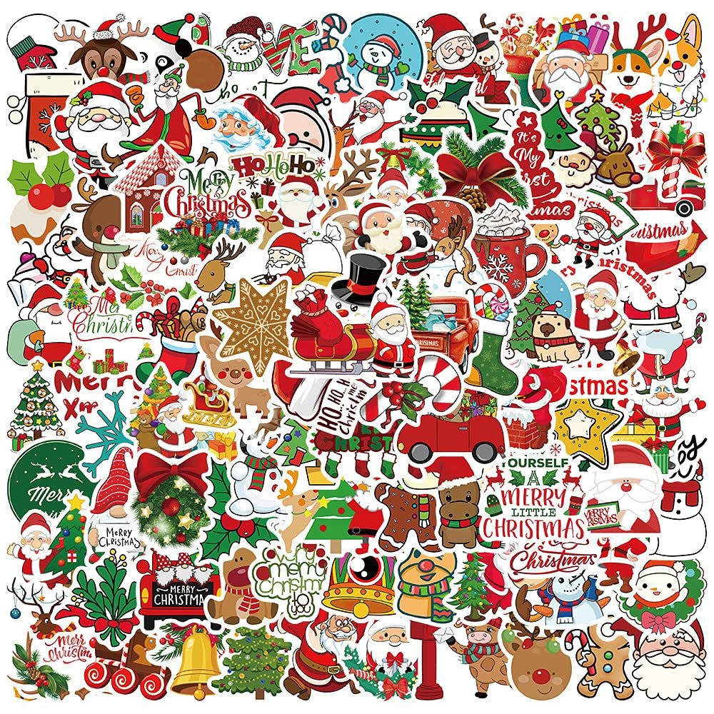 100 Christmas Stickers, Holiday Gift Wrap Labels - Waterproof Matte Vinyl, for Cards, Gifts, Windows, Perfect for Decorating Your Personal Items and Personal Space