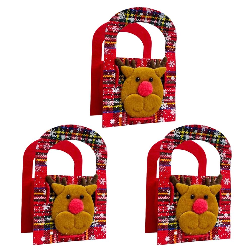 LEIQI Christmas Reindeer Cartoon Hand Bag with Checkered Pattern Sturdy Nonwoven Fabric for Kids Trick Or Treating Parties Sup