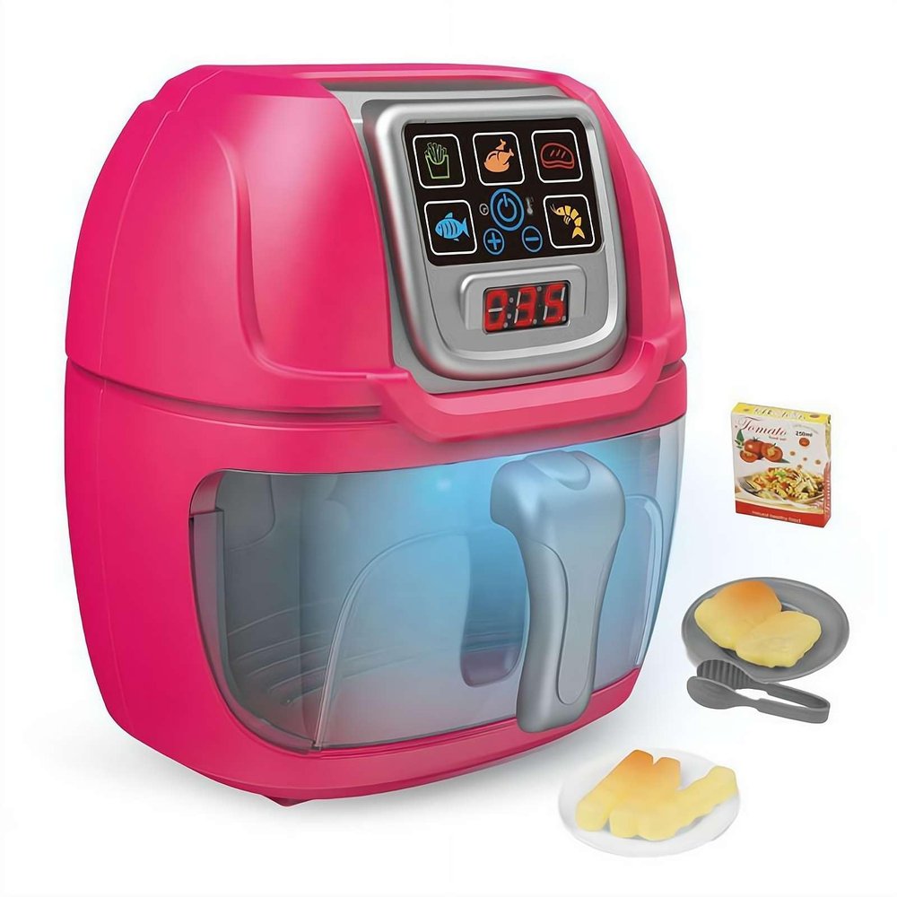Simulated Air Fryer Pretend Play Toy, Play Kitchen Accessories, Simulated Air Fryer Role-Playing Toy for Toddler 3-5 5-7 (Red)