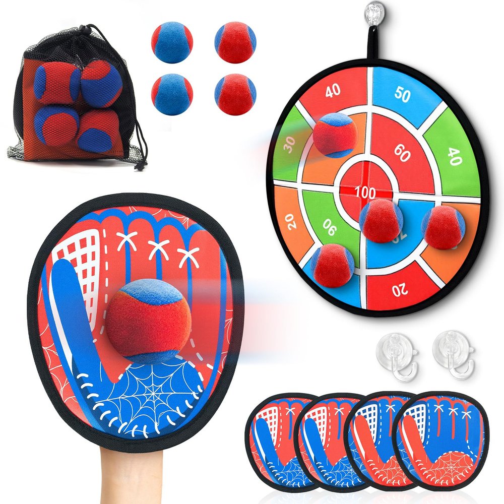 2 in 1 Toss and Catch Ball Game Set, Toddler Baseball Glove for Beach Pool Yard, Kids Sports & Outdoor Play Toys with Target Board, Birthday Gift for Ages 3 4 5 6 7 8-12 Year Old Boys Girls