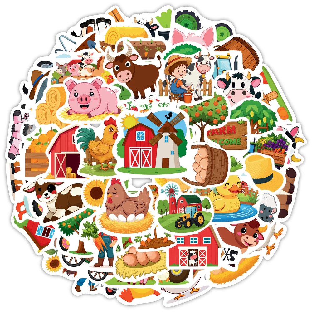 100 Pcs Farm Animal Stickers for Kids, Cute Animals Water Bottle Stickers for Kids Waterproof, Vinyl Laptop Kid Sticker Pack, Barn Cow Pig Stickers for Girls Boys Classroom Prizes