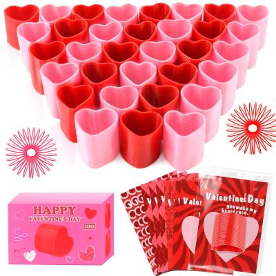 TATWOQ Valentine Fidget Toys with Cards 32 Pack - Valentines Day Cards for Kids & Heart Coil Springs, Classroom Exchange Gifts, Fidget Valentines for Class, Party Favors (Red+Pink)