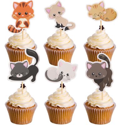 12Pcs Cat Cupcake Toppers - Cute Kitten Cake Decorations Party Cake Toppers for Cats Themed Birthday Parties Supplies,Baby Showers,Cat Lovers Gatherings