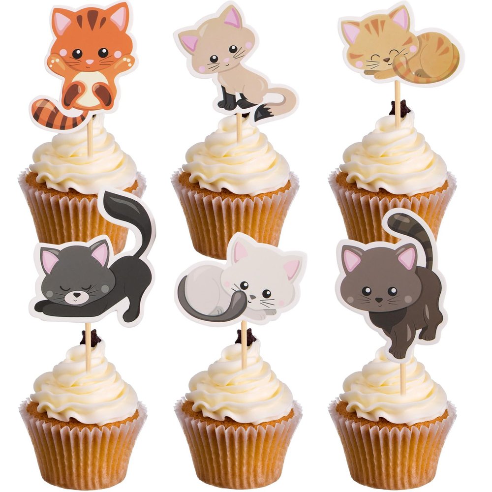 12Pcs Cat Cupcake Toppers - Cute Kitten Cake Decorations Party Cake Toppers for Cats Themed Birthday Parties Supplies,Baby Showers,Cat Lovers Gatherings