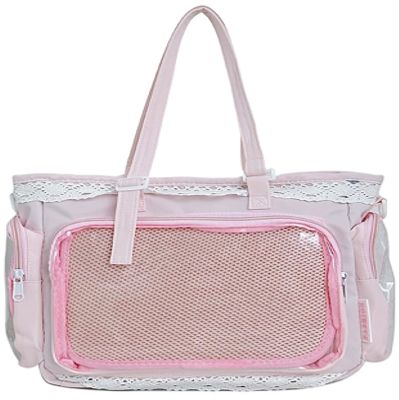 Pain Bag with Lace, 3 Sides, Tote Bag, Transparent Pocket, Can Badge, Plush Toy, Aksta, Storage, Large Capacity, Pink