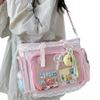 Pain Bag with Lace, 3 Sides, Tote Bag, Transparent Pocket, Can Badge, Plush Toy, Aksta, Storage, Large Capacity, Pink view 2
