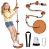 2-in-1 Wooden Disc Swing Set with Climbing Rope & 4 Platforms, 75IN Rope Kids Tree Swing with Straps&Carabiners for Outside Backyard, Playground,Tree House view 1