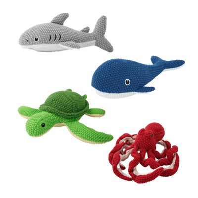 4Pcs Baby Stuffed Animal Set with 4 Sea Animals- 9 Inch Octopus, Turtle, Shark, Whale Crochet Toy 100% Cotton Plush Stuffed Toys for Baby Kids Boys Girls Fun Gift for Birthday, Christmas, Easter Party