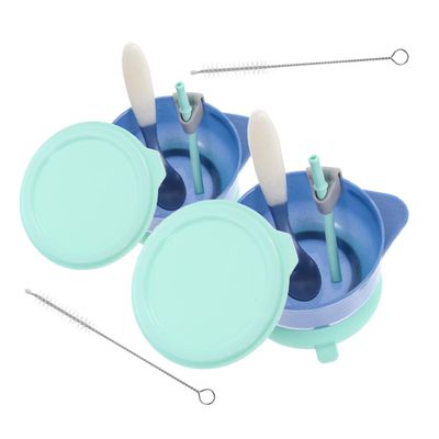 FRCOLOR 2 Sets Bowl with Suction Base and Lid Heat Resistant Feeding Bowls with Spoon and Straw Portable Unbreakable for Boys and Mealtime