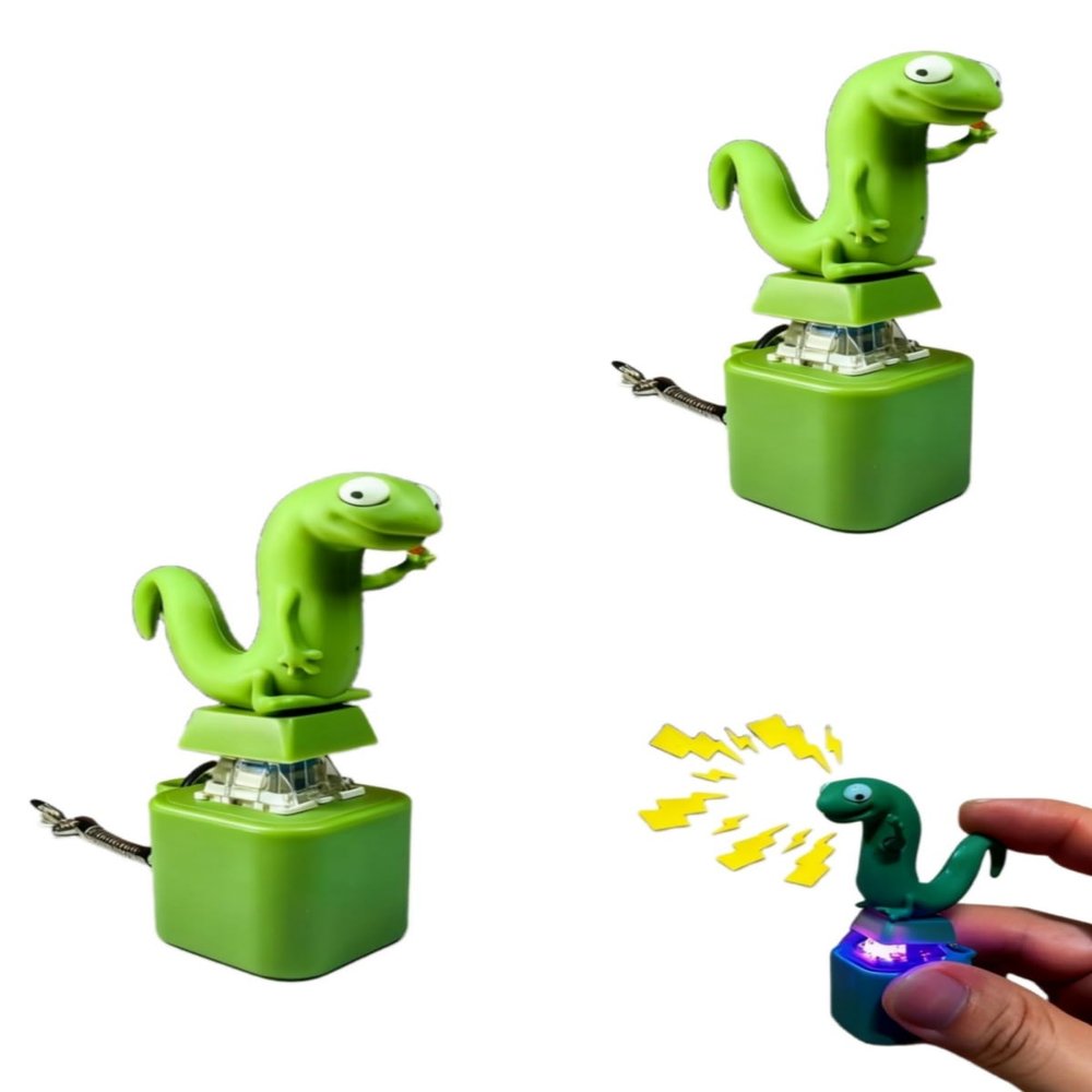 Lizard Button Sound Keychain with Colorful Lights, Click Button Novelty Keychain Accessory for Desk, Keys, Bags & Daily Carry(A-2Pack)