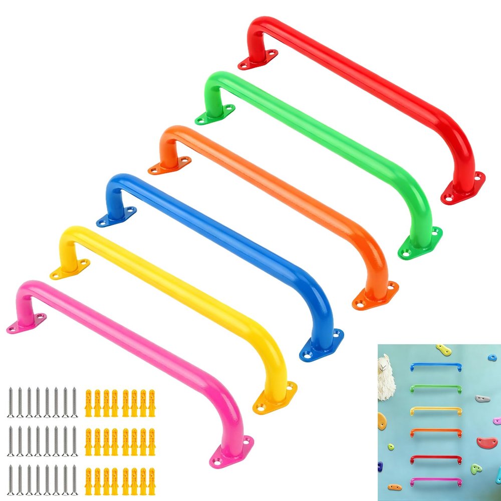 BiJun 17 inch Monkey Bars Indoor,Playground Handles Heavy Duty Ceiling Grab Bars for Backyards Indoor Outdoor Playgrounds Climbing Frames,Treehouses and Wall ladders (Set of 6, 6 Colors)