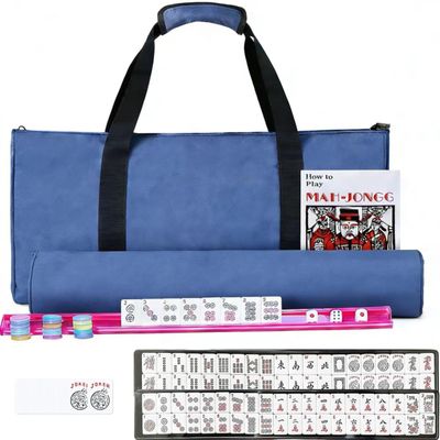 Ploomi American Mahjong Tiles Set, 166 White Tiles, 4 Color Racks & Pushers, Complete Western Mahjong Set with Blue Carrying Bag for Beginners & Experts