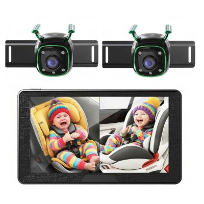 Ecoyoca Dual Backseat Camera for 2 Kids 1080P Split-Screen Monitor Baby Camera Rear-Facing Cameras IR Night Vision 360 Rotatable Backseat Screen, Car Seat Mirror Alternative (0082 with 7in Monitor)