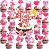 1Pcs Happy Galentine's Day Cake Topper+ 24Pcs Valentines Cupcake Topper,Love Heart Bear Cupid Cake Toppers Pink Red Valentine Picks for Valentine's Day Decorations view 1