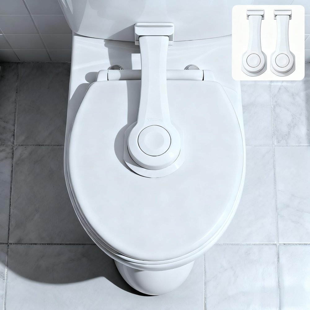 2-Pack Toilet Locks Baby Proof - Toilet Seat Locks for Toddlers, Strong 3M Adhesive, Easy One-Hand Operation, Child Safety, Fits Most Toilets