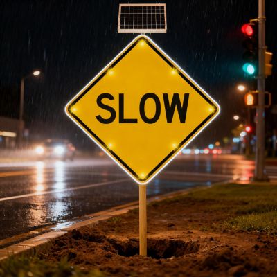 2025 Advanced Solar Slow Sign - High-Capacity Solar Aluminum Traffic Road Blinking Signs,Auto On/Off Flashing, Rust-Proof Frame For 24/7 Road Safety & Accident Prevention 80cm/32in