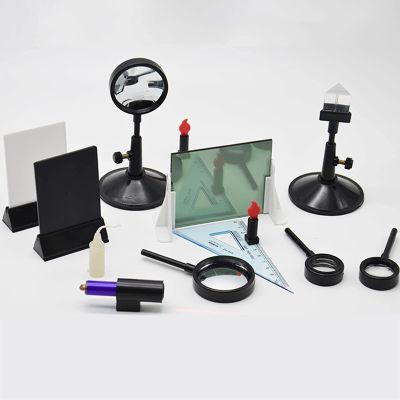7-Piece Large & Small Optics Set - Convex/Concave Lenses, Mirrors, Prism & Pinhole Imaging Kit, Physics Optical Experiment Tools for Plane/Inverted Image