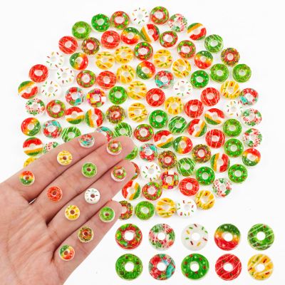100 Pieces Tiny Christmas Donut for Dollhouse Micro Resin Decor for Crafts Mini Things for Fairy Garden Micro Landscaping Decoration