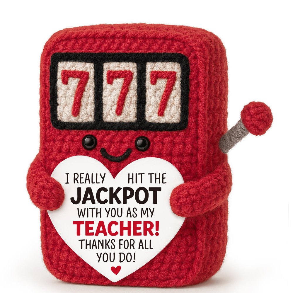 IDEGIFT Funny Teacher Appreciation Gifts for Women Men, Valentines Day Teacher Gifts from Students, End of Year Birthday Gift for Teacher Desk Decor, Handmade Crochet Jackpot Slot Machine