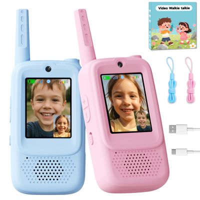Video Walkie Talkies for Kids, Handheld 2 Pack Rechargeable Video Walkies Talkies, Indoor Outdoor Toys Christmas Birthday Gifts for Age 3-12 Year Old Girls Boys (Blue & Pink)