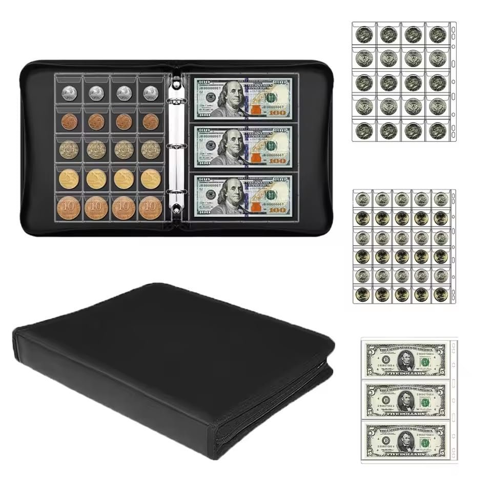 520pcs Pocket Fireproof Coin Collection Currency Sleeve Album Money Clip Organiser for Supplies Bookends Currency Sleeve Album Money Clip