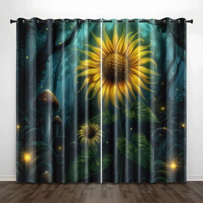 OZHDAOZ Blackout Curtains Sunflower Green Yellow Living Room for Bedroom Polyester Washable Thermal Insulated Noise Reducing with Eyelets Door Curtain 2 Panels 2x85x200 cm(2 x 55.12 x 98.43 inch)