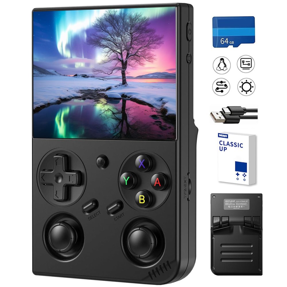 Classic Up Retro Handheld Game Console,Portable Game with 3.5 Inch IPS Screen,with 64G TF Card Pre-Installed 4353 Games Supports 5G WiFi Bluetooth HDMI and TV Output 35XXPRO