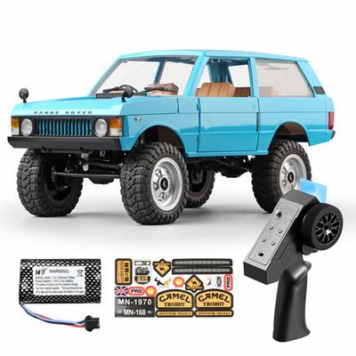 1/12 Scale 2.4G RC 4WD Off-Road Crawler Car, 7.2KM/H Remote Control Climbing Vehicle with LED Lights & Splash-Resistant Servo, High-Strength Roll Cage, MN-168/Blue