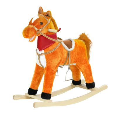 Rocking Horse for Kids, Plush Ride on Rocking Horses Ages 1-6 with Musical Sounds, Moving Mouth and Wagging Tail, Wooden Rocking Horse for Toddlers Up to 110LBS50KG (Light Brown Middle)